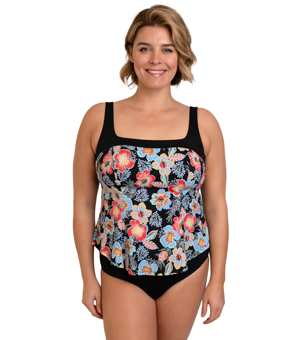 Fit4U Women's Plus Size Makenna Square Neck Round Hem Tankini Top