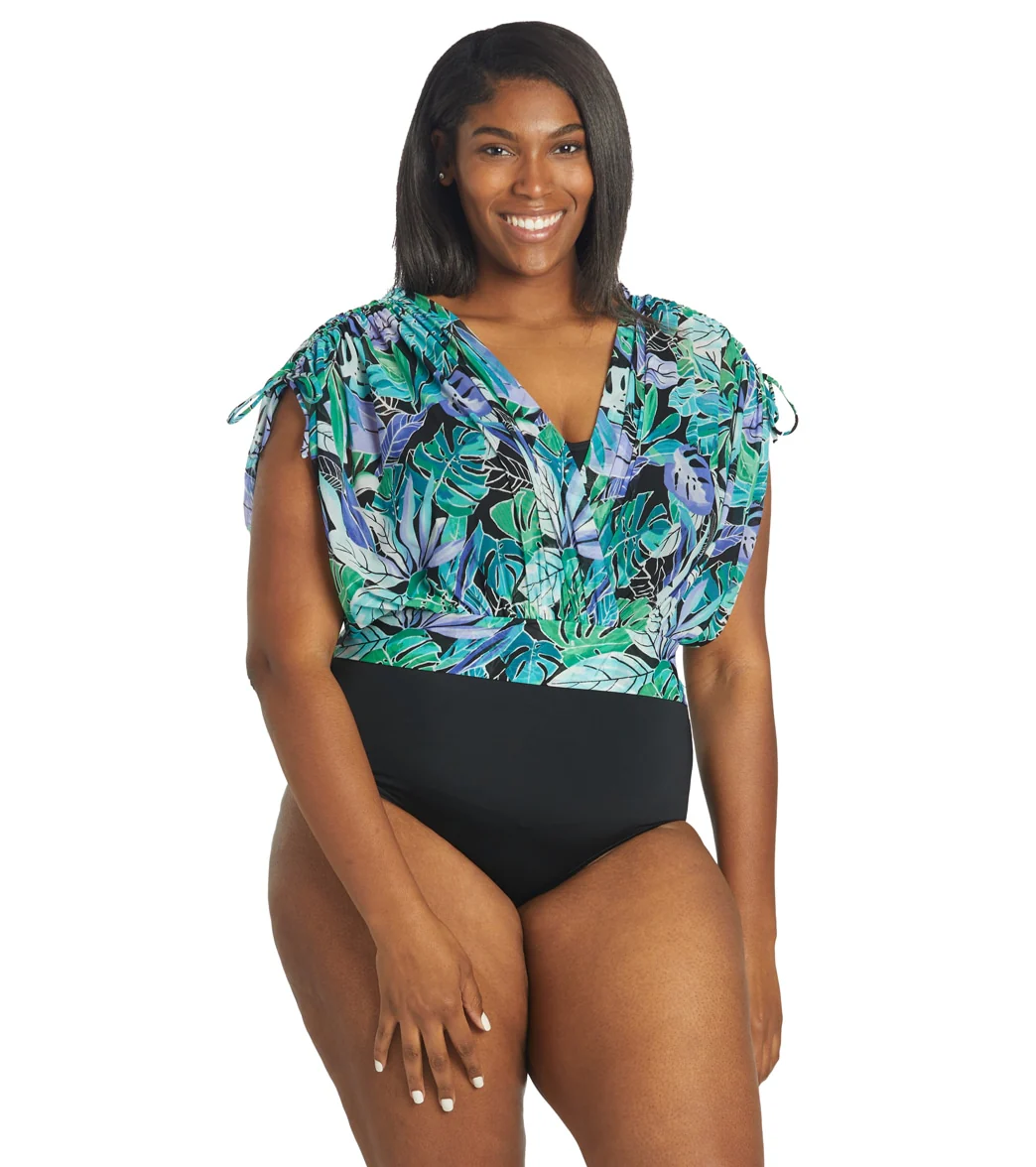 Fit4U Women's Plus Size Palms Mesh Overlay Tank One Piece Swimsuit - Image 7
