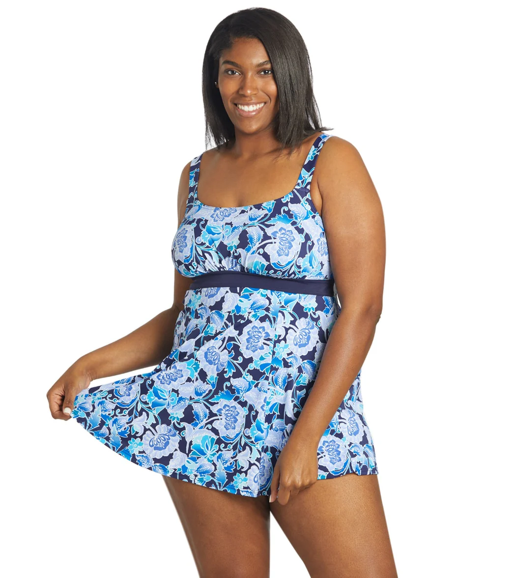 Fit4U Women's Plus Size Singapore Empire Banded Swim Dress