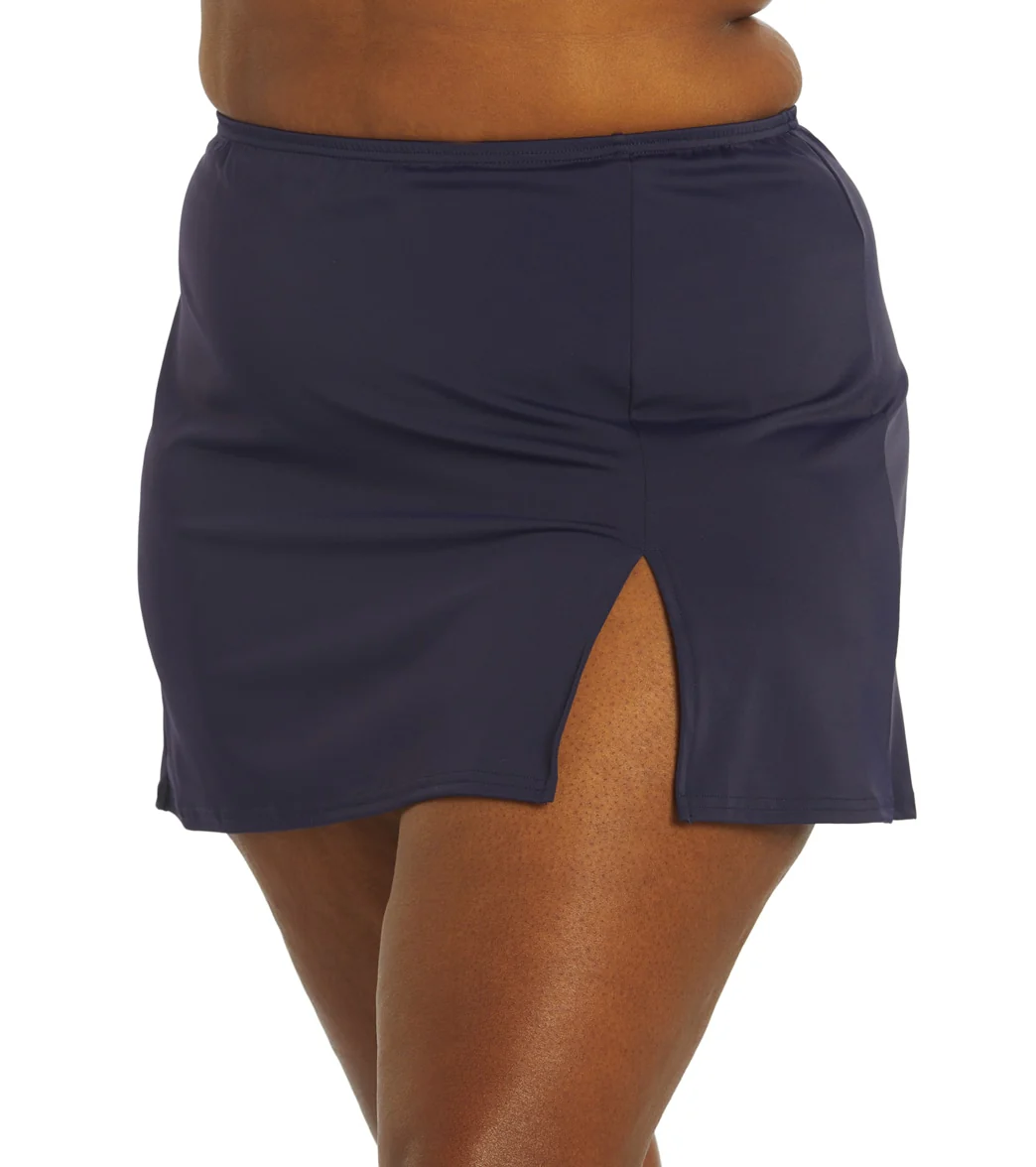 Fit4U Women's Plus Size Solid Swim Skirt With Slit - Image 5