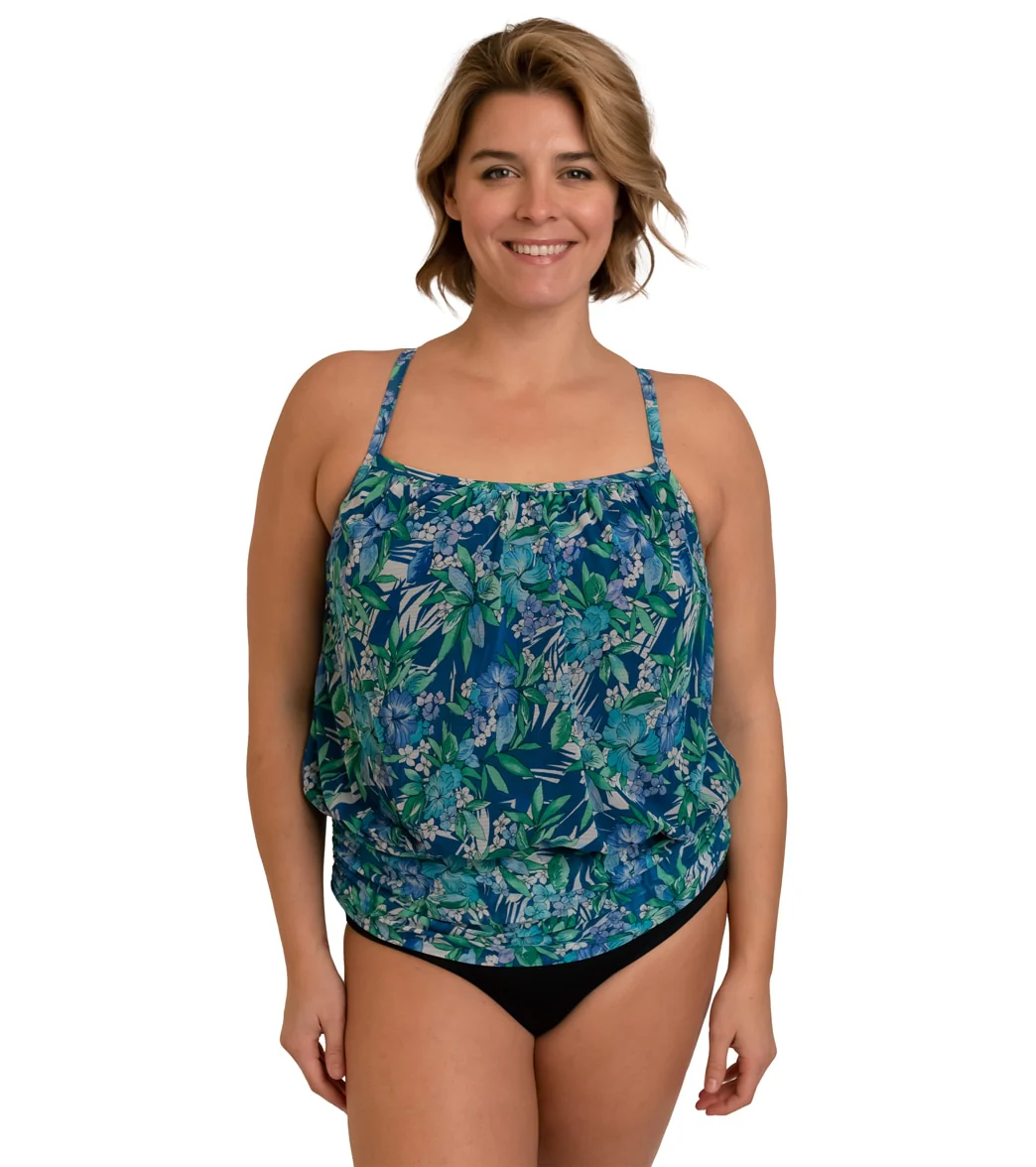 Fit4U Women's Plus Size Tango Mesh Blouson Tankini Top