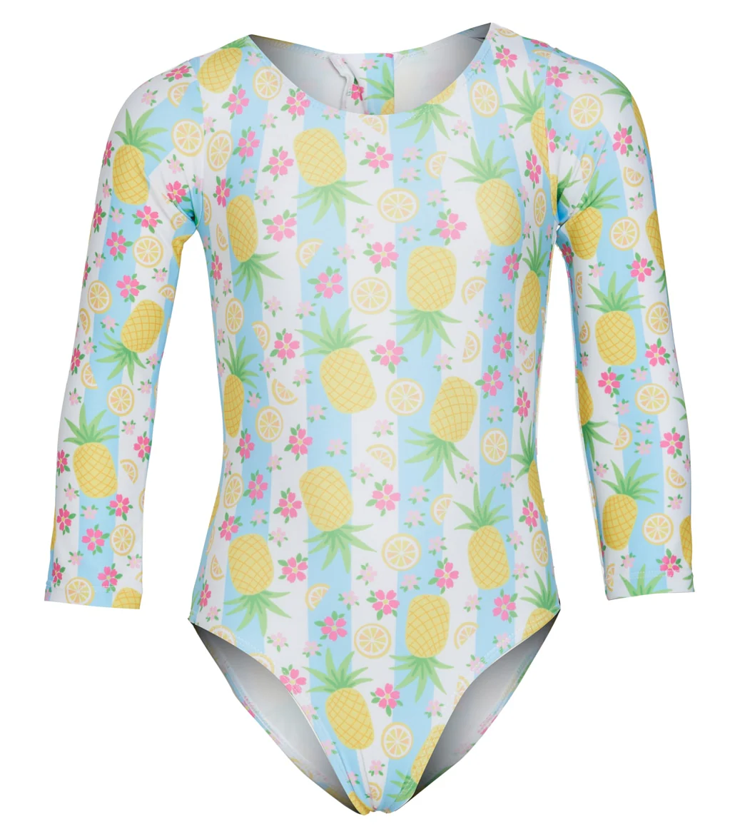 Flap Happy Girls' Pineapple Passion Charlie UPF 50+ Long Sleeve One Piece Swimsuit (Toddler, Little Kid)