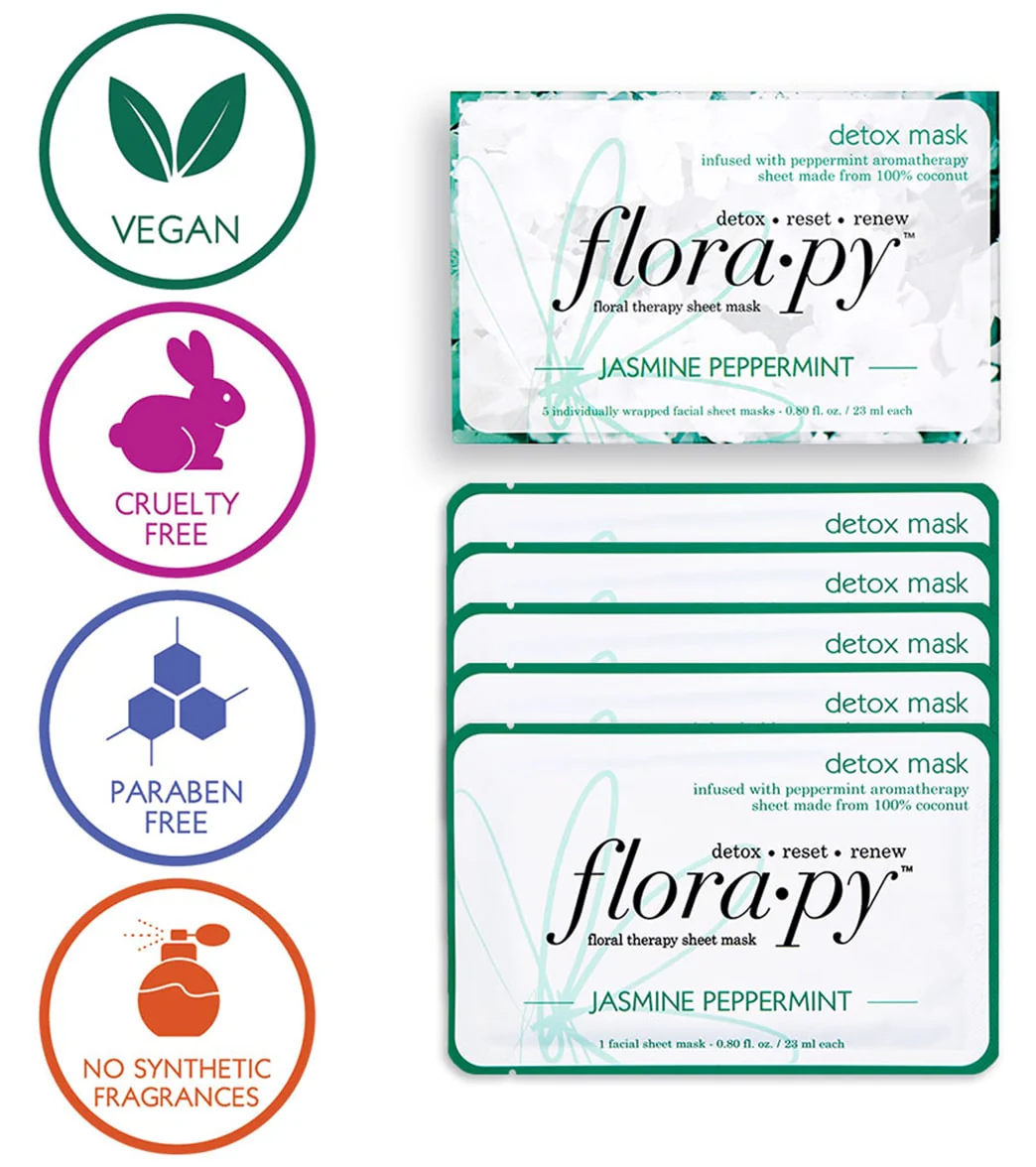 Florapy Detox Aromatherapy Sheet Mask 5 Count, Jasmine Peppermint - Image 4