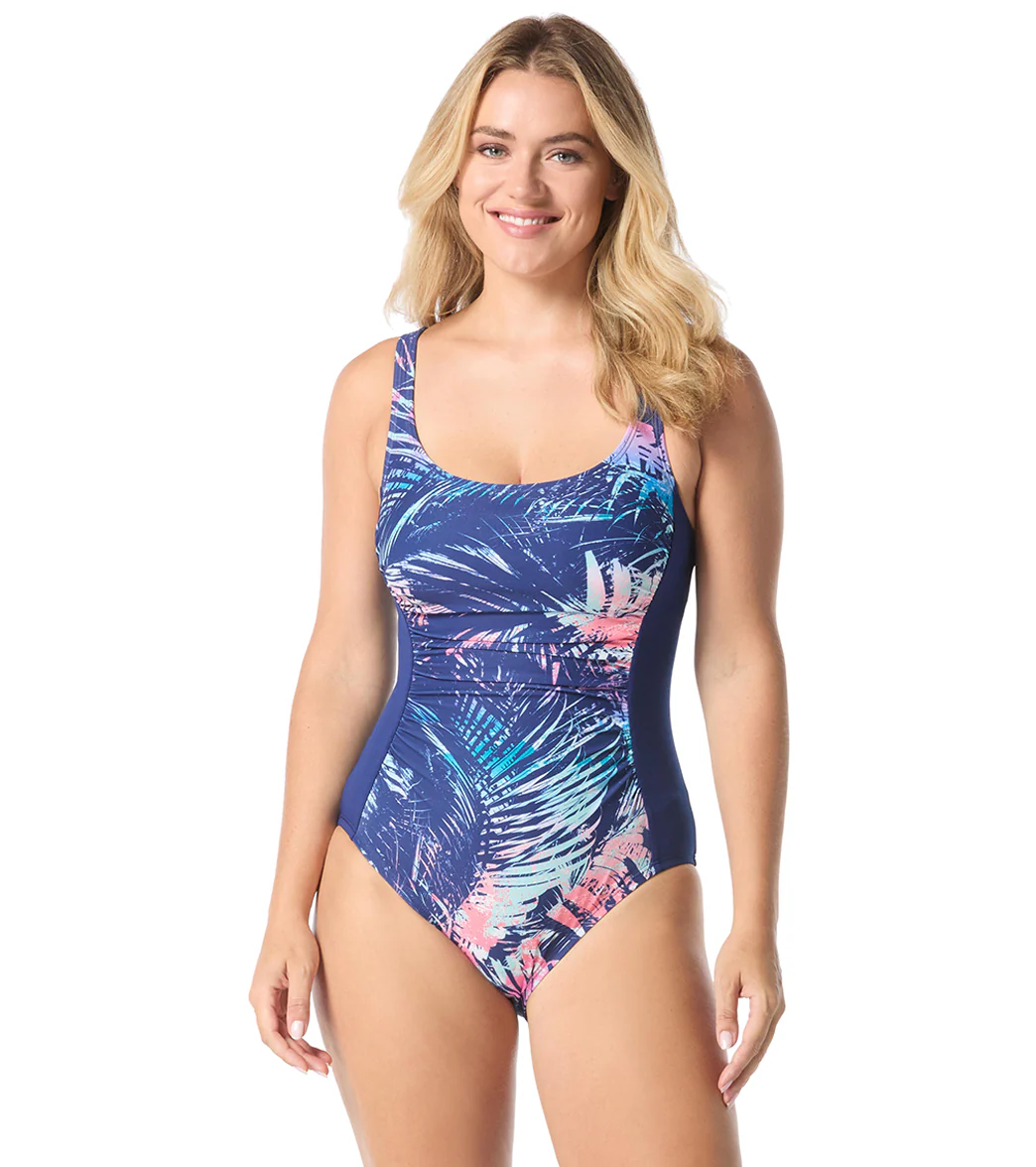 Gabar Women's Chlorine Resistant Mirage Palm Scoop Neck Ruched One Piece Swimsuit - Image 5