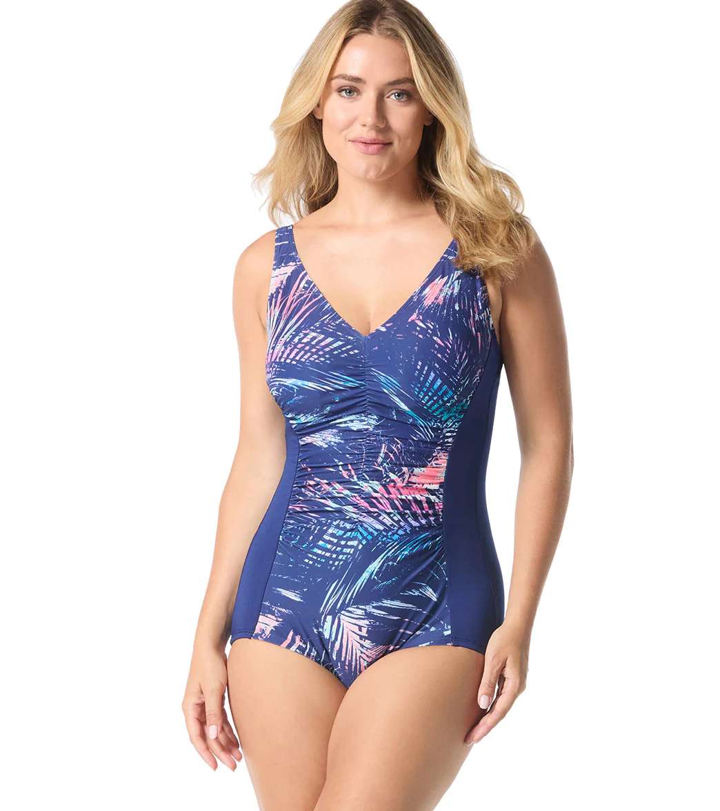 Gabar Women's Chlorine Resistant Mirage Palm V Neck Ruched One Piece Swimsuit - Image 4