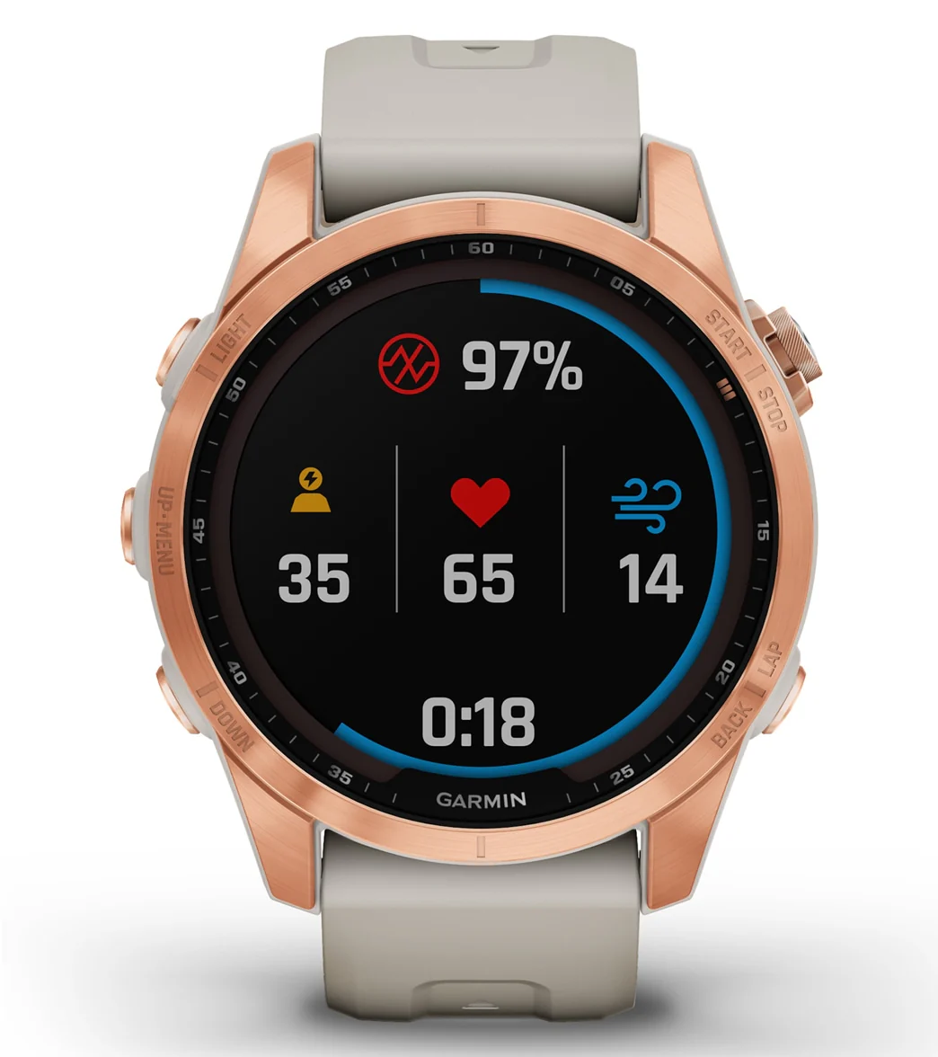 Garmin Fenix 7S Solar Rose Gold/Light Sand Band - Image 6