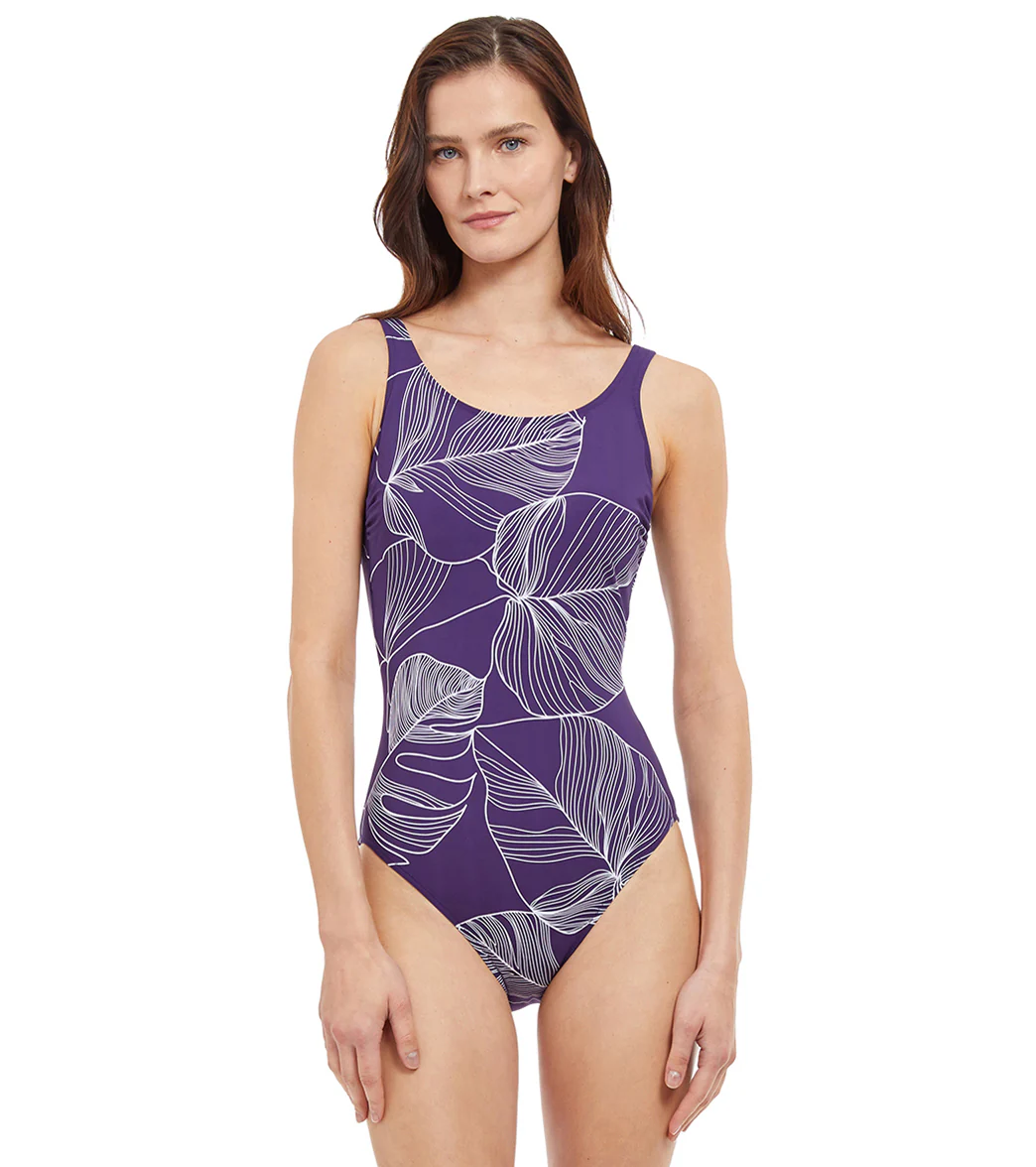 Gottex Women's Mastectomy Natural Essence White Etched Leaf Print High Neck One Piece Swimsuit - Image 6