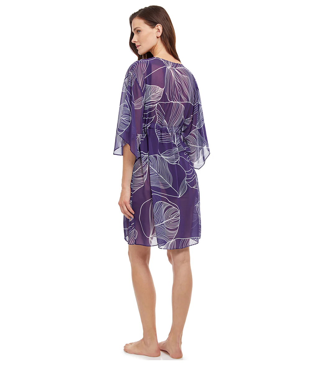 Gottex Women's Natural Essence White Etched Leaf Print Deep V Cover Up Dress - Image 3
