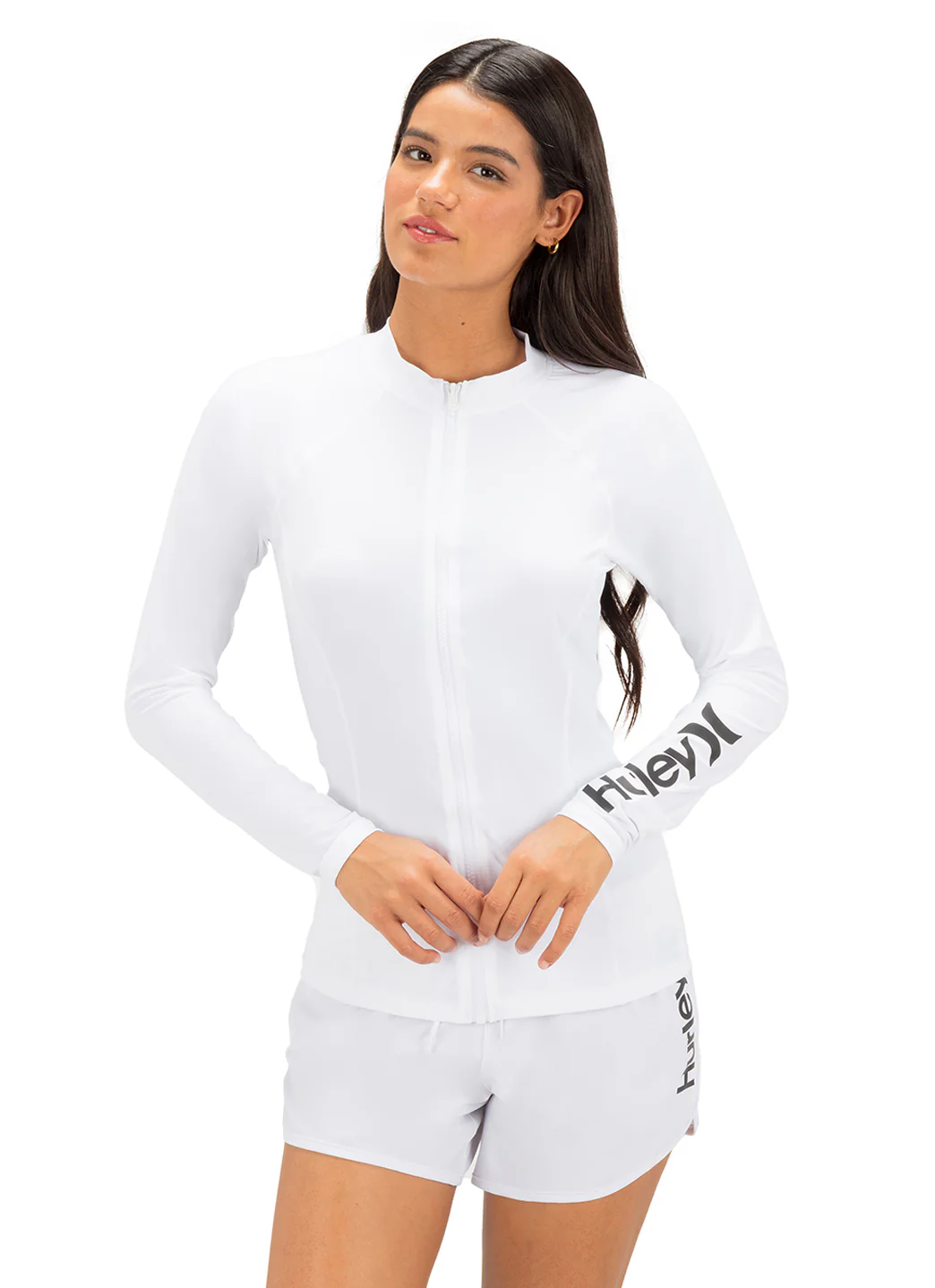 Hurley Women's OAO Solid Zip Front Long Sleeve Rash Guard - Image 3