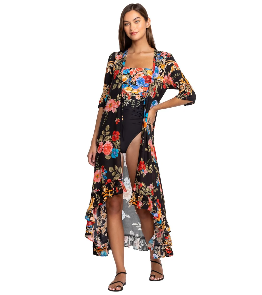 Johnny Was Women's Black Royal Print Long Ruffle Kimono - Image 4