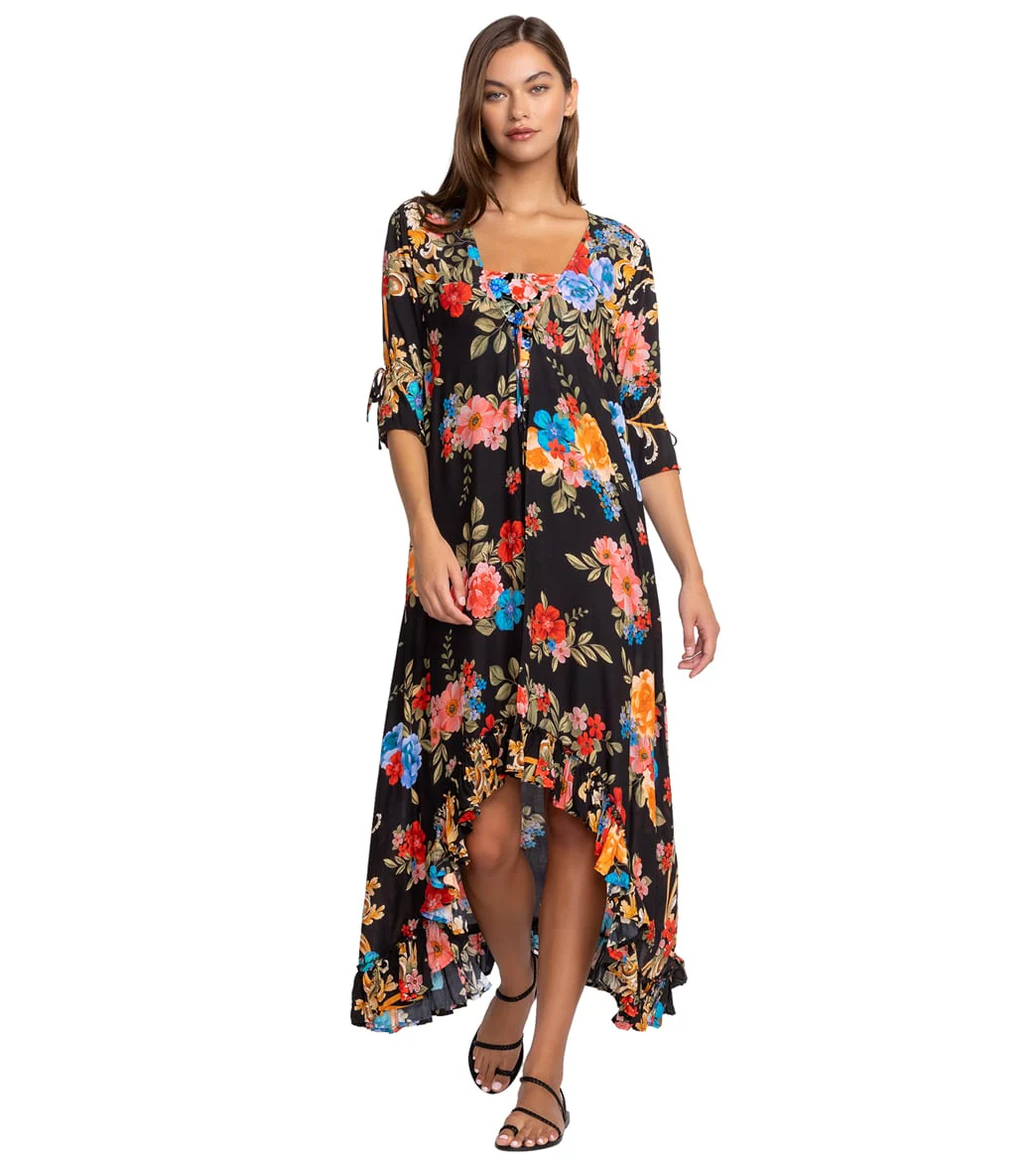 Johnny Was Women's Black Royal Print Long Ruffle Kimono - Image 7