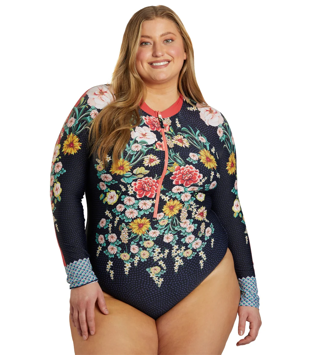 Johnny Was Women's Plus Size Dark Floral Long Sleeve One Piece Swimsuit - Image 7