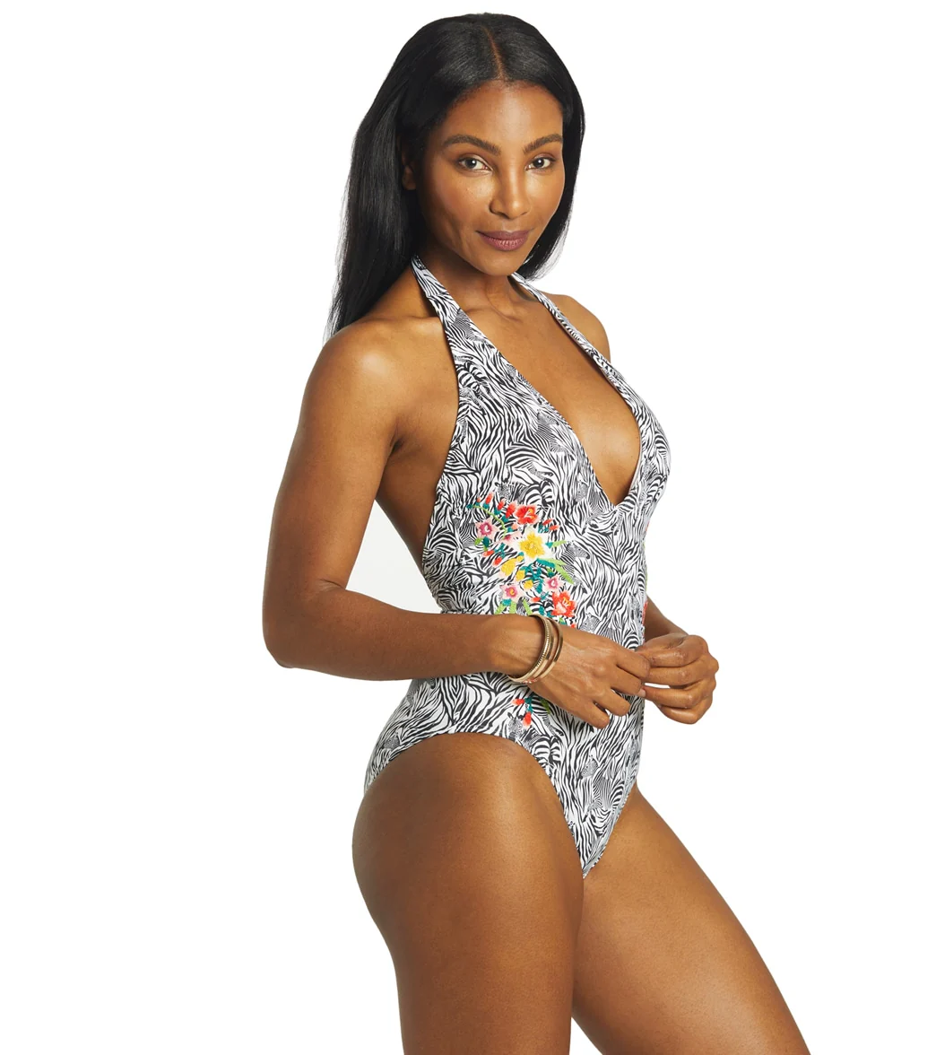 Johnny Was Women's Spring Halter Embroidered One Piece Swimsuit - Image 2