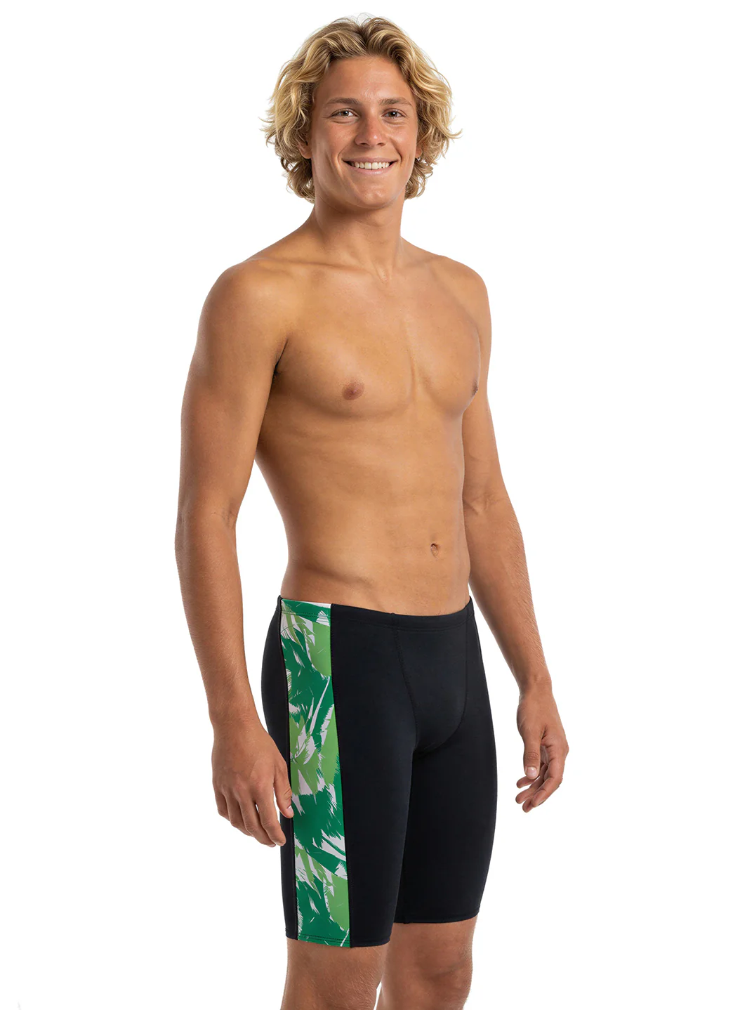 JOLYN Men's Jammer Leaves Spliced Jammer Swimsuit - Image 32
