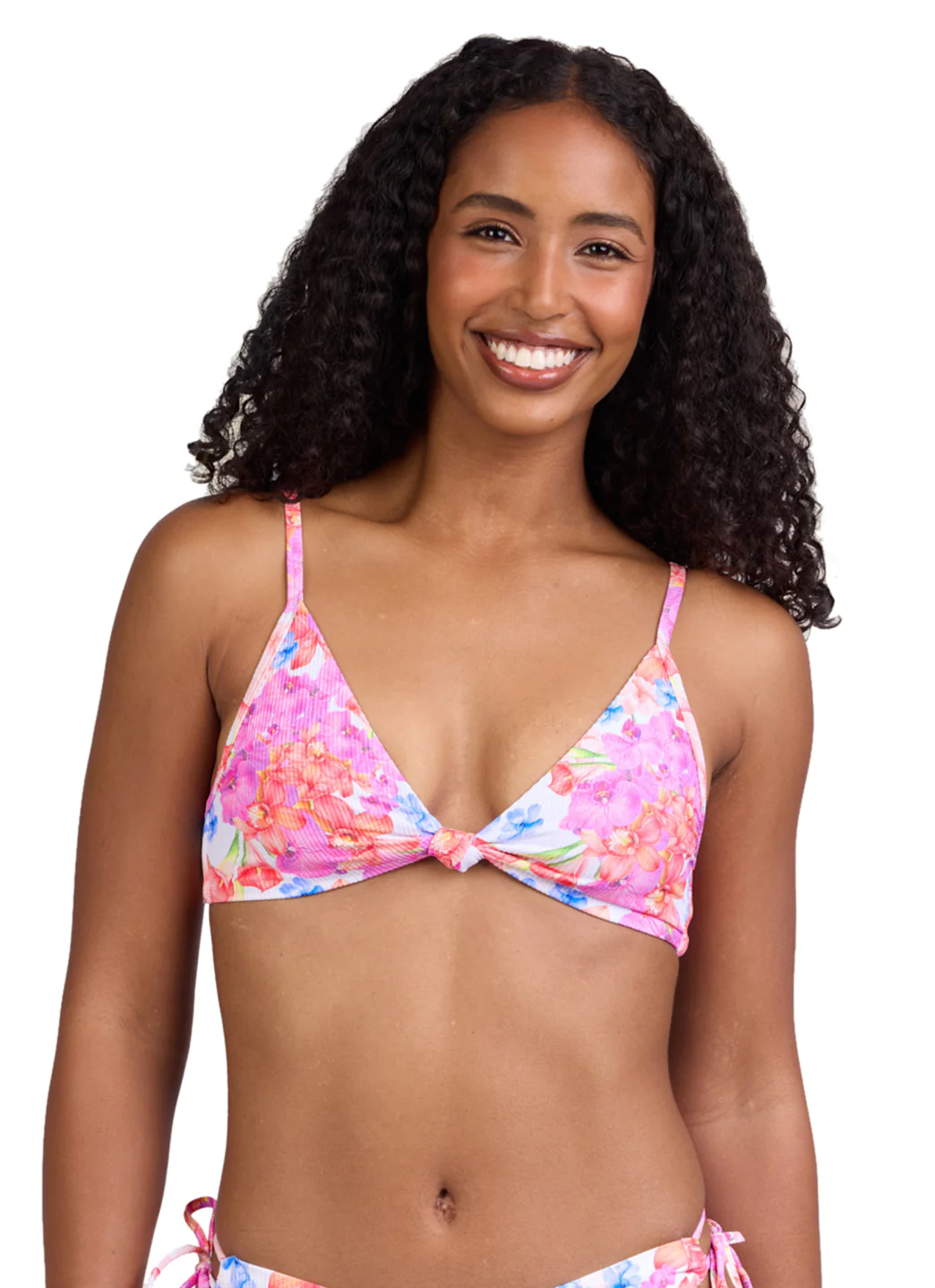 JOLYN Women's Faye Orchids Rib Front Knot Bikini Top - Image 2