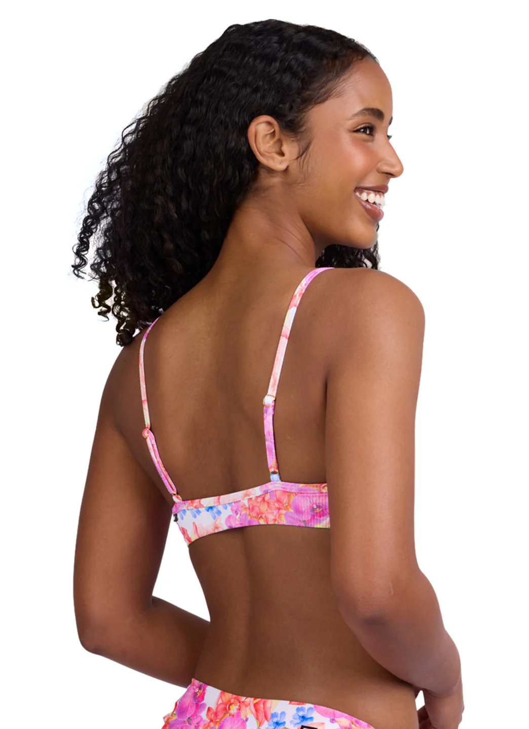 JOLYN Women's Faye Orchids Rib Front Knot Bikini Top - Image 4