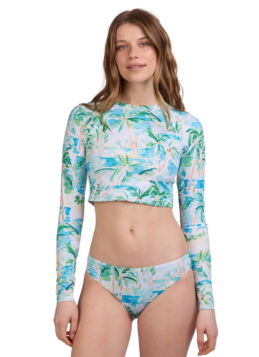 JOLYN Women's Moana Cocopalm Long Sleeve Crop Swim Shirt - Image 2