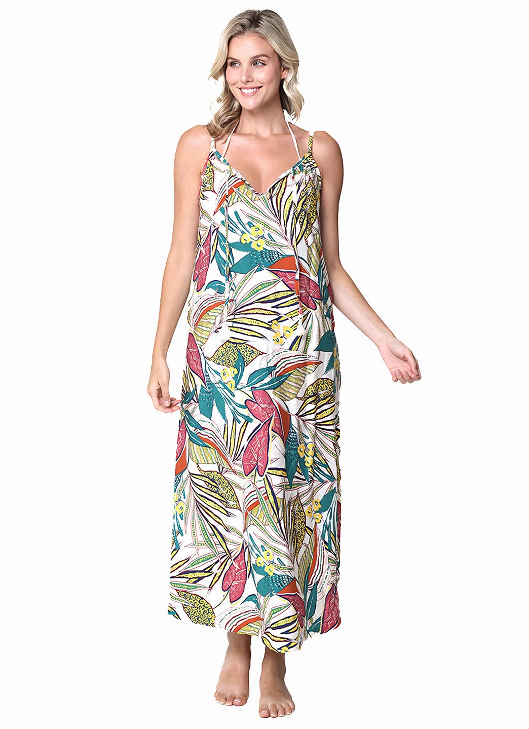 J.Valdi Women's Funky Palm Strappy Tie Front Maxi Cover Up Dress - Image 3