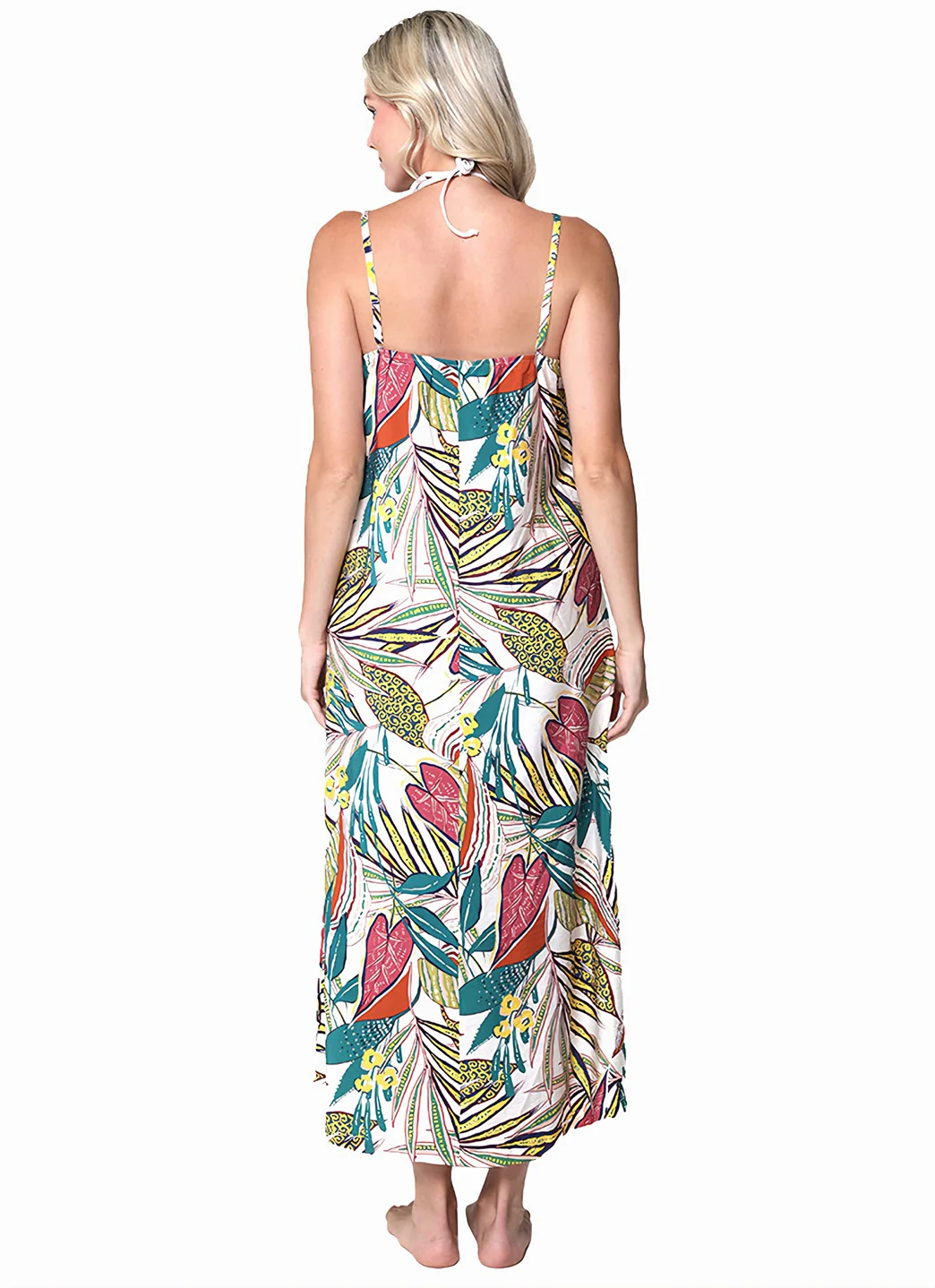 J.Valdi Women's Funky Palm Strappy Tie Front Maxi Cover Up Dress - Image 5