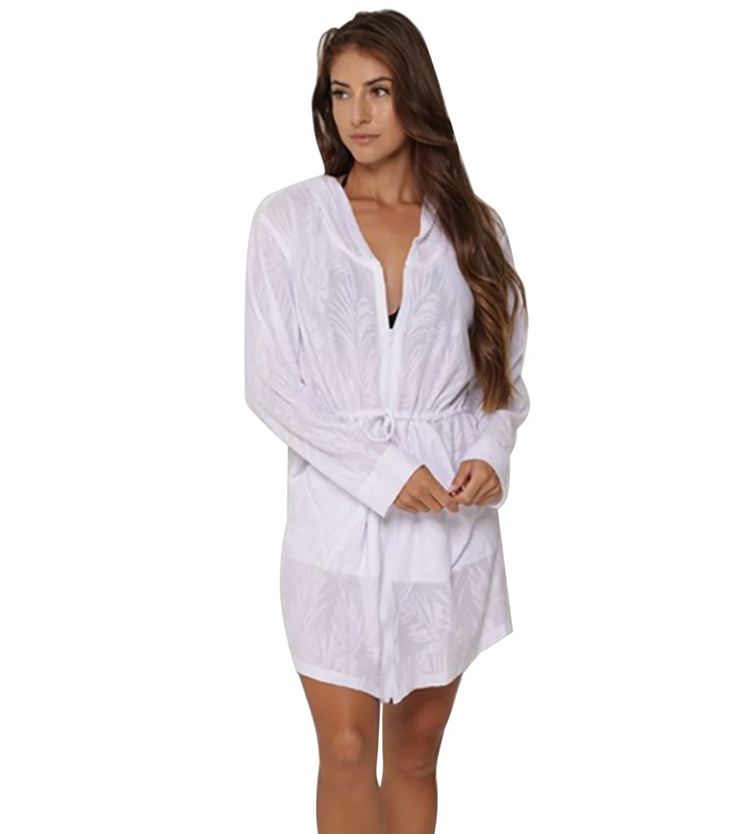 J.Valdi Women's Palms Terry Full Zip Hooded Cover Up Tunic - Image 5
