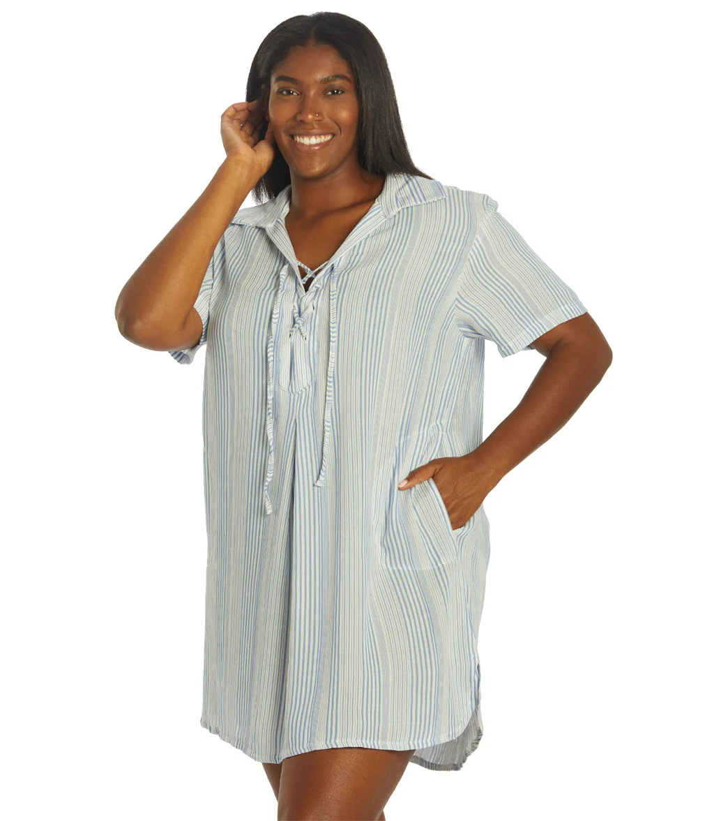 J.Valdi Women's Plus Size Cozumel Short Sleeve Lace Neck Big Shirt Cover Up - Image 2
