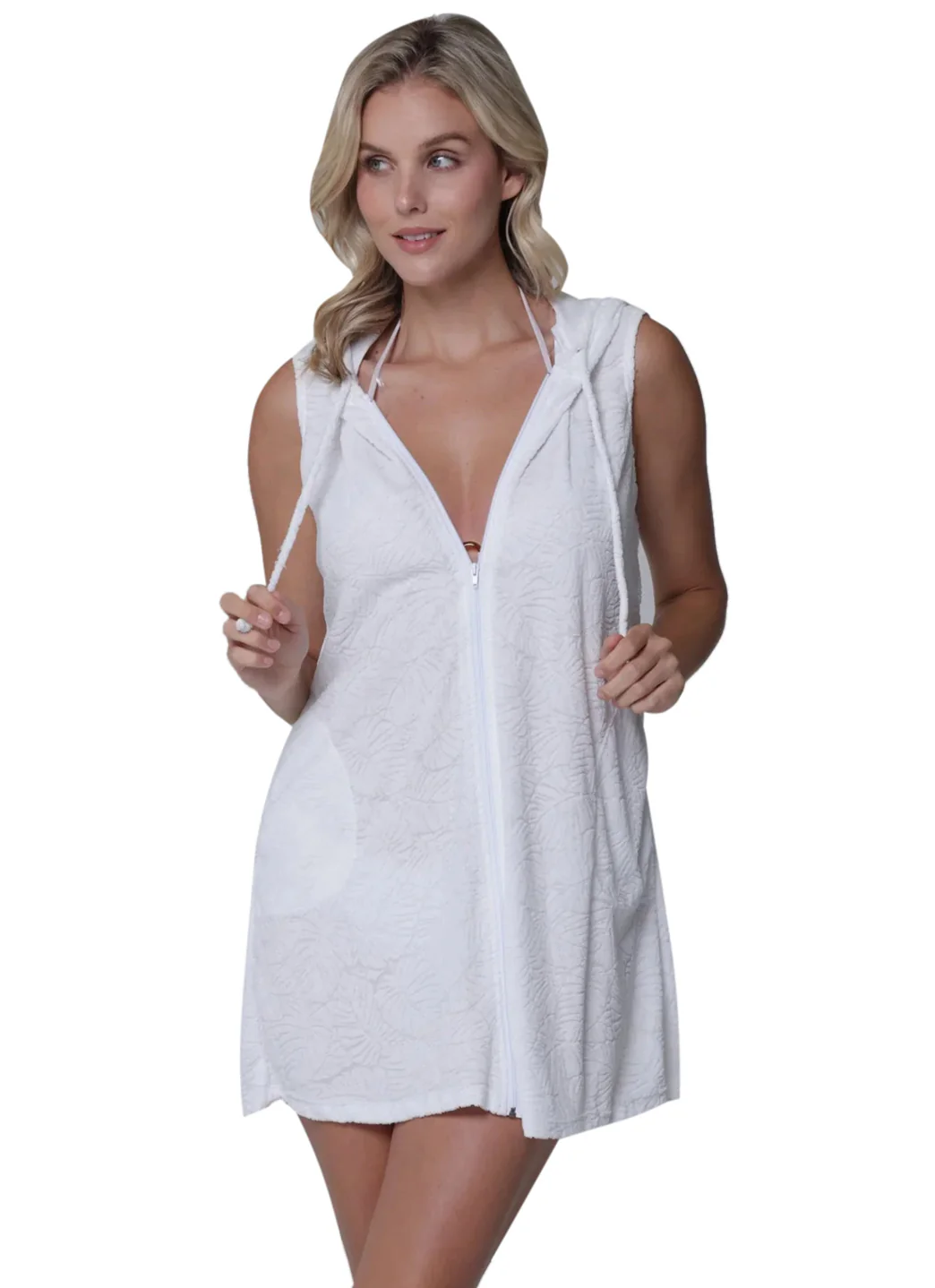 J.Valdi Women's Plus Size Santorini Sleeveless Full Zip Hoodie Cover Up