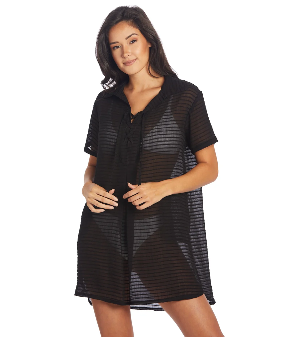 J.Valdi Women's Santa Barbara Short Sleeve Laceup Big Shirt Cover Up - Image 3