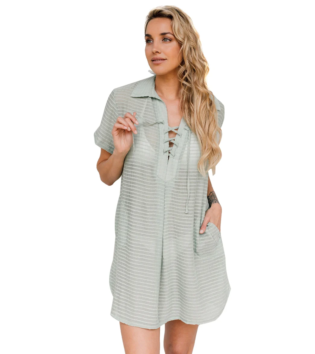 J.Valdi Women's Santa Barbara Short Sleeve Laceup Big Shirt Cover Up - Image 9