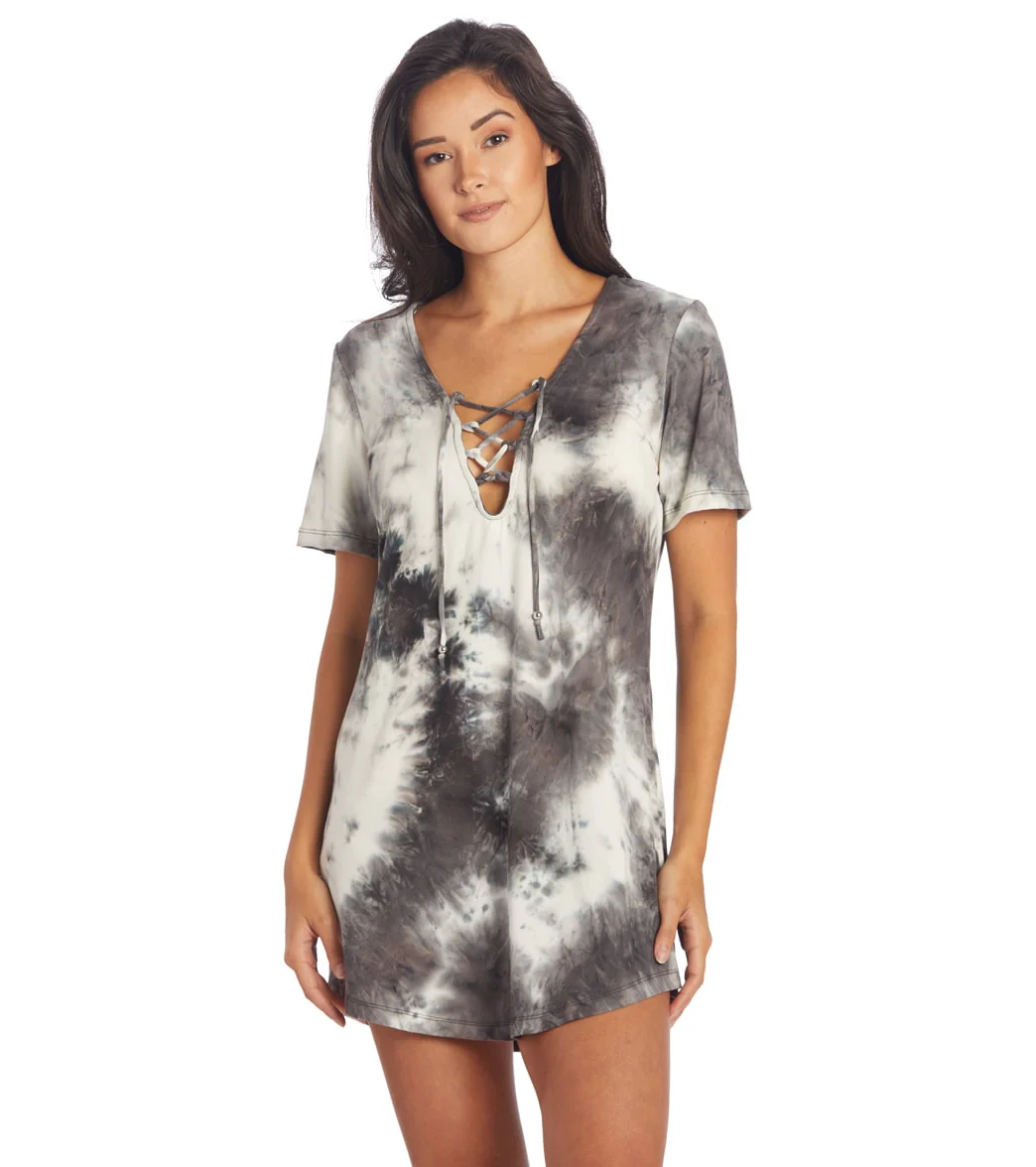 J.Valdi Women's Tie Dye Short Sleeve Lace Neck Tunic Cover Up - Image 12