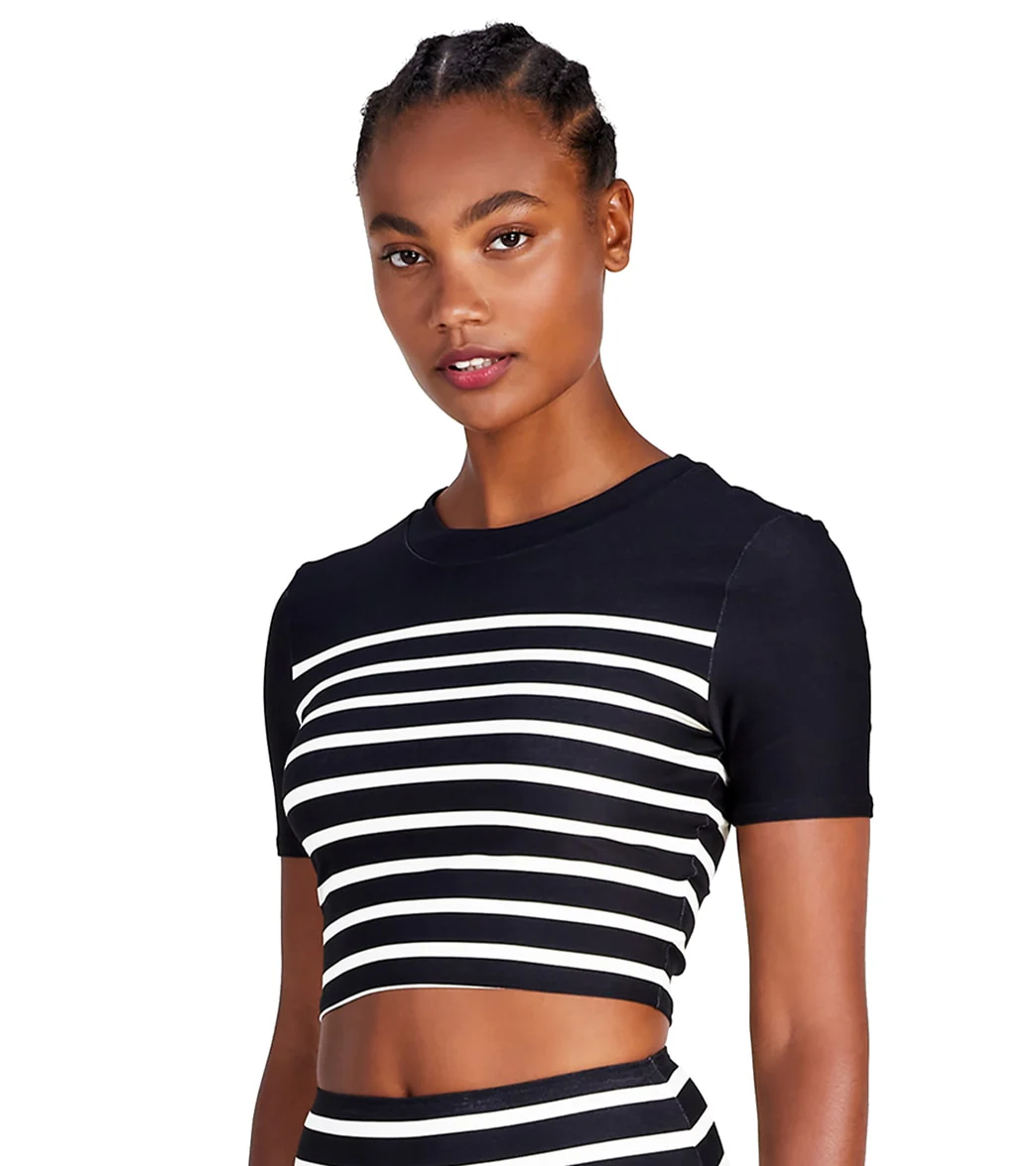 Kate Spade New York Women's Breton Stripe Tie Back Short Sleeve Rash Guard Top