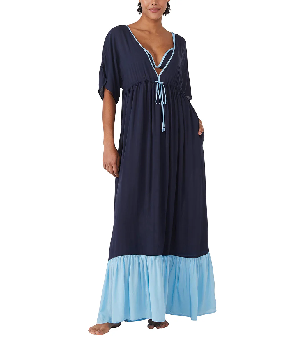 Kate Spade New York Women's Contrast Solid Midi Tiered Cover Up Dress - Image 5