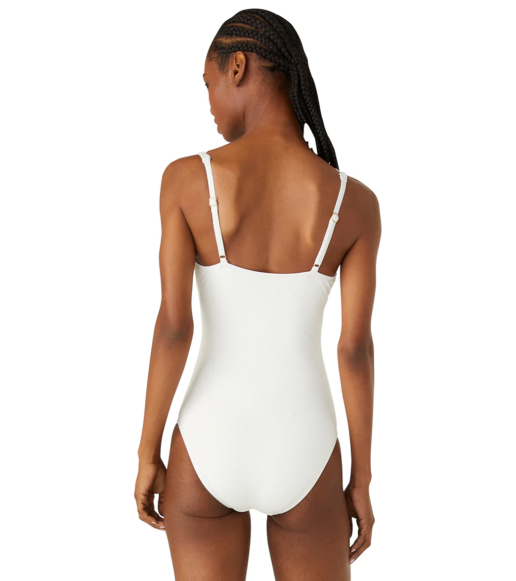Kate Spade New York Women's Pique Solids Plunge One Piece Swimsuit - Image 2