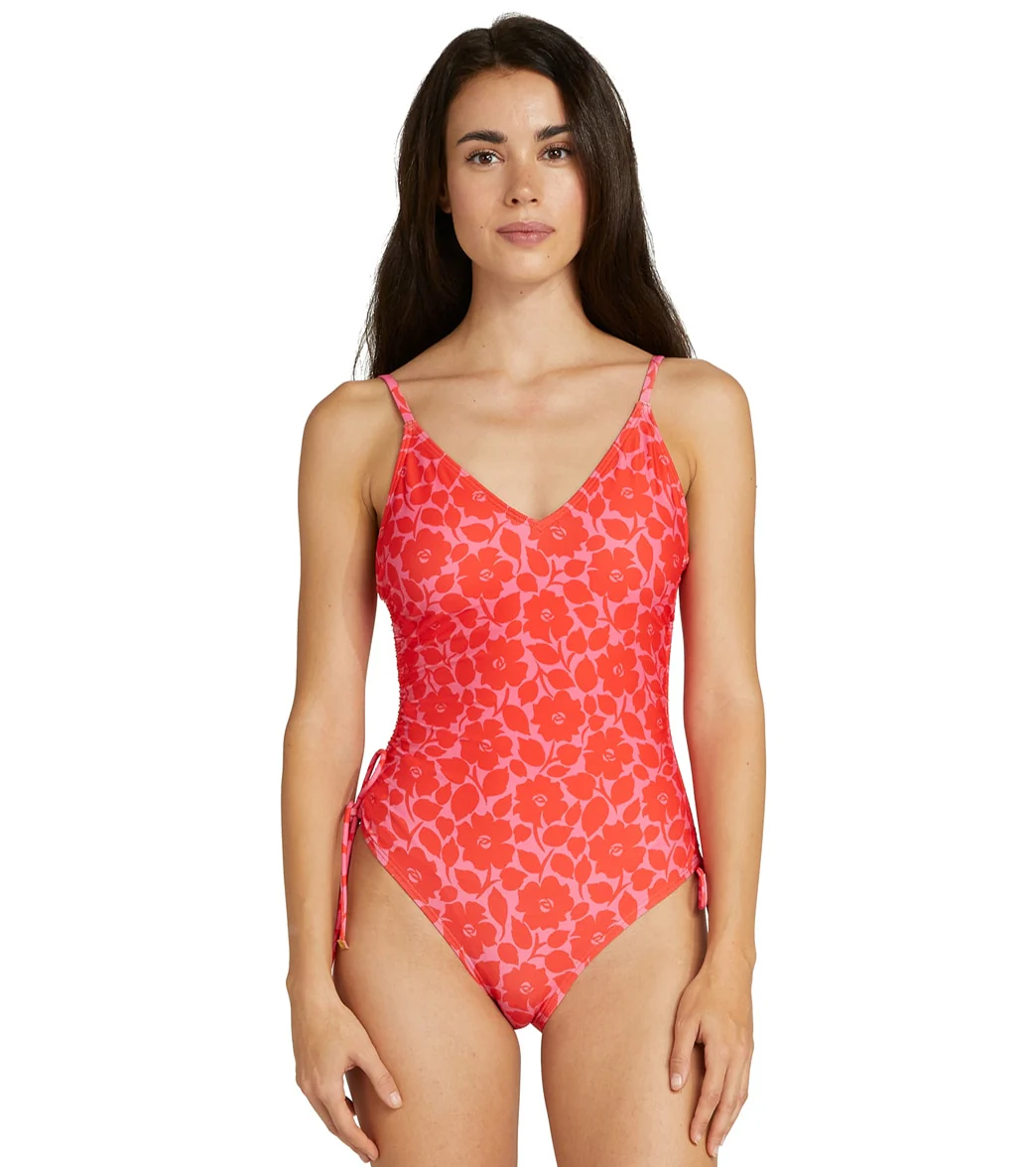 Kate Spade New York Women's Rosy Garden Shirred V Neck One Piece Swimsuit - Image 5