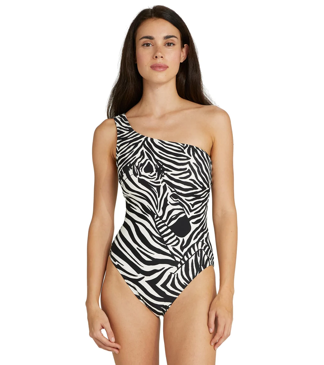 Kate Spade New York Women's Zebra One Shoulder One Piece Swimsuit