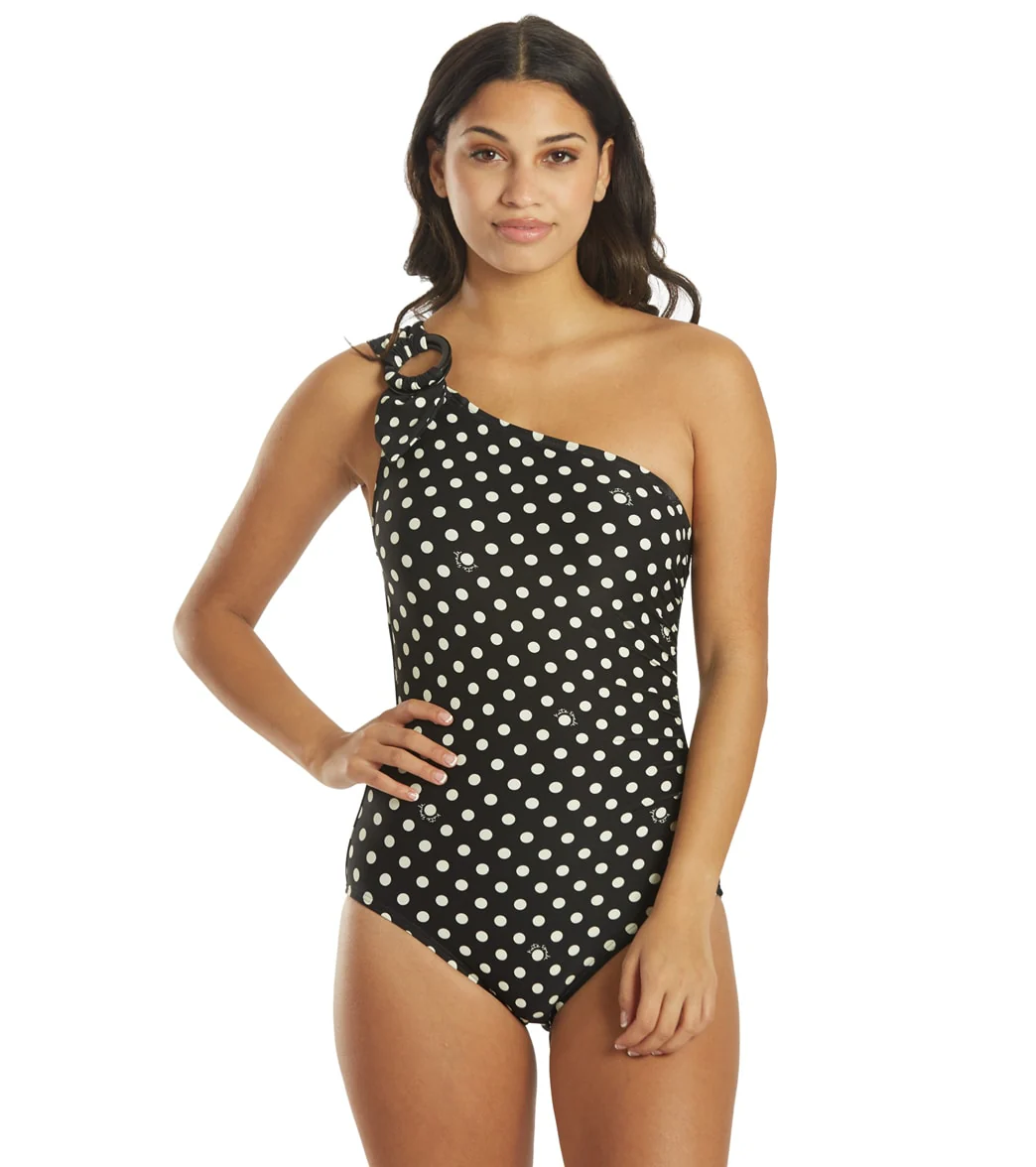 Kate Spade Women's Logo Dot Buckle One Shoulder One Piece Swimsuit