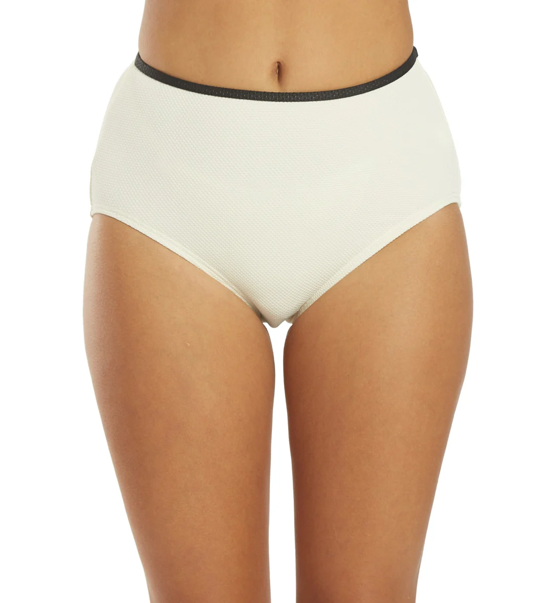 Kate Spade Women's Pique Texture Contrast High Waist Bikini Bottom