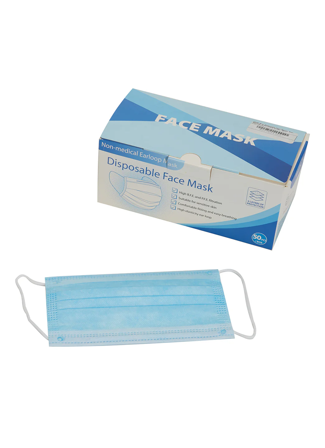 KEMP USA Blue Disposable Face Masks, Non-Medical, 3-Ply (Pack of 50)