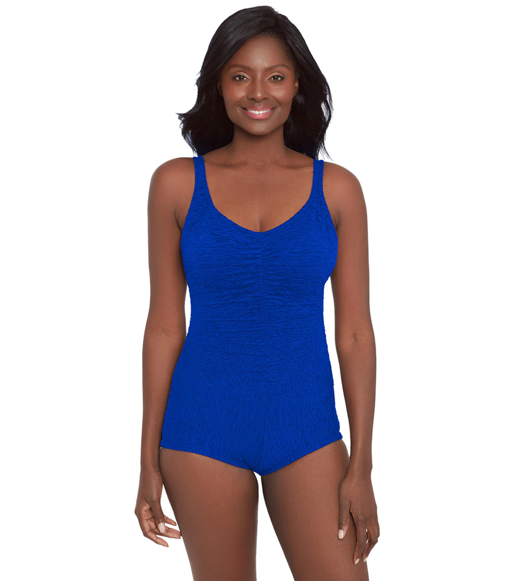 Krinkle by Penbrooke Women's Krinkle Chlorine Resistant Shirred Front Girl Leg One Piece Swimsuit - Image 25