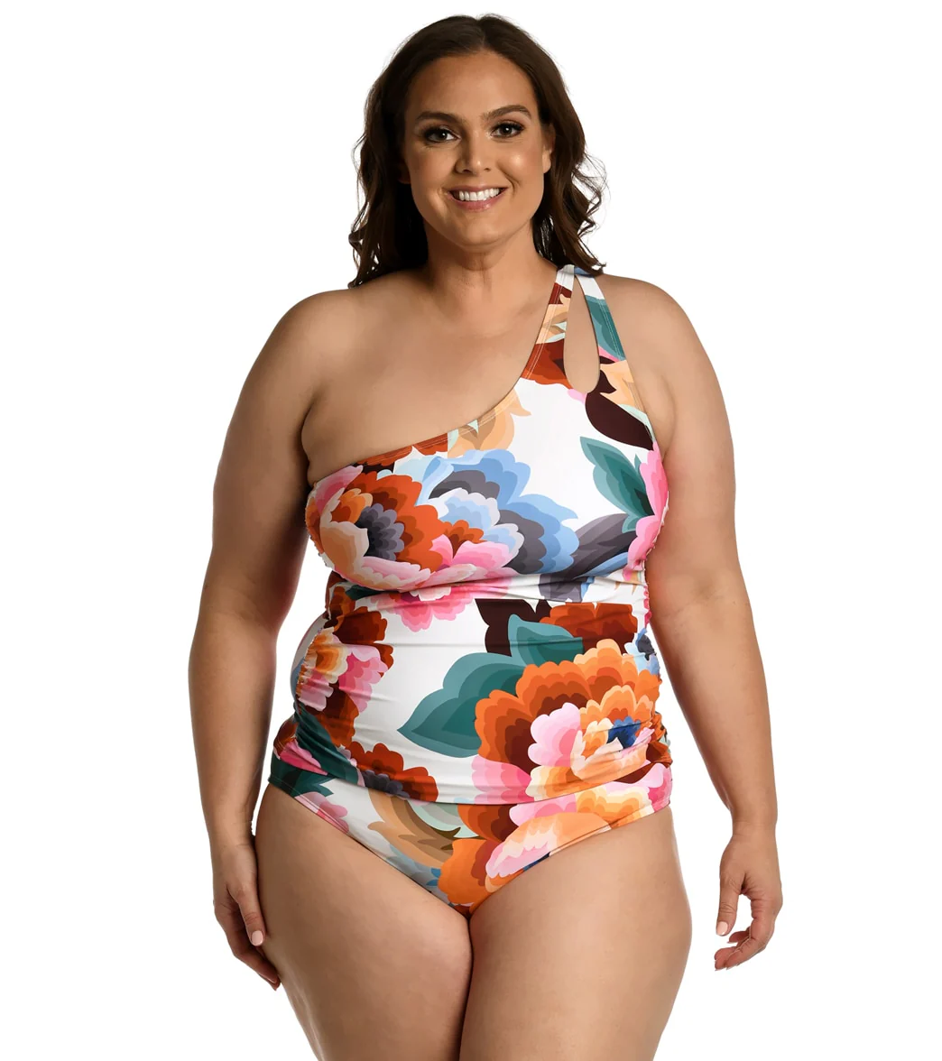 La Blanca Women's Plus Floral Rhythm One Shoulder Keyhole Tankini Top - Image 4