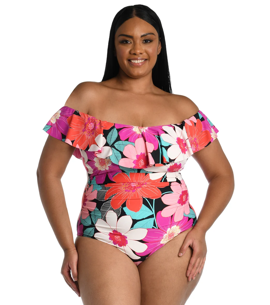 La Blanca Women's Plus Size In Full Bloom Off The Shoulder One Piece Swimsuit - Image 7