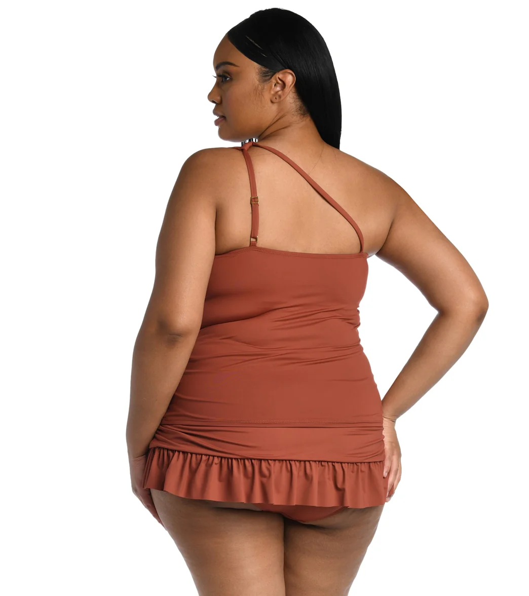 La Blanca Women's Plus Size Island Goddess One Shoulder Keyhole Tankini Top - Image 2