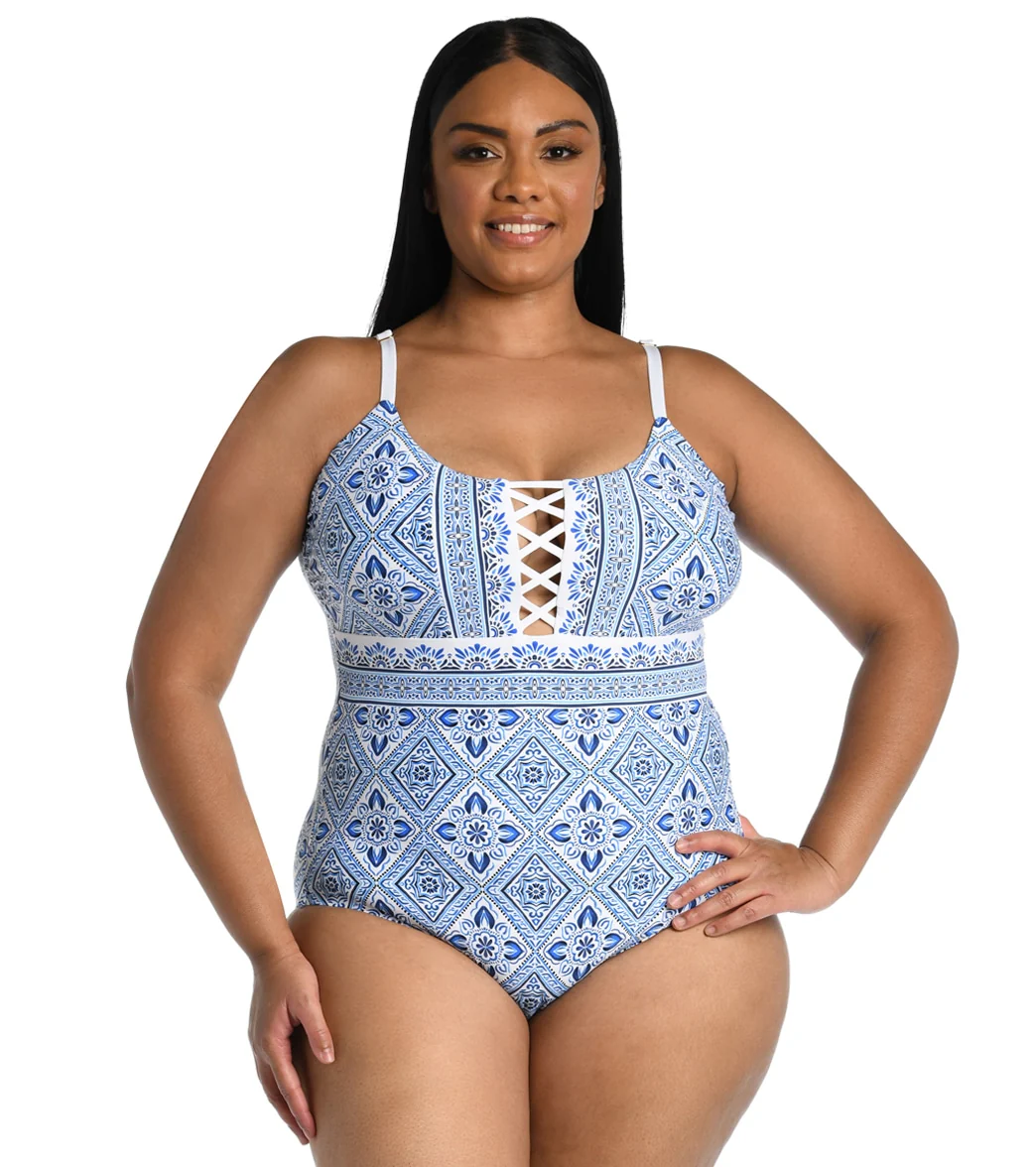 La Blanca Women's Plus Size Mediterranean Breeze Strappy Mio One Piece Swimsuit - Image 4