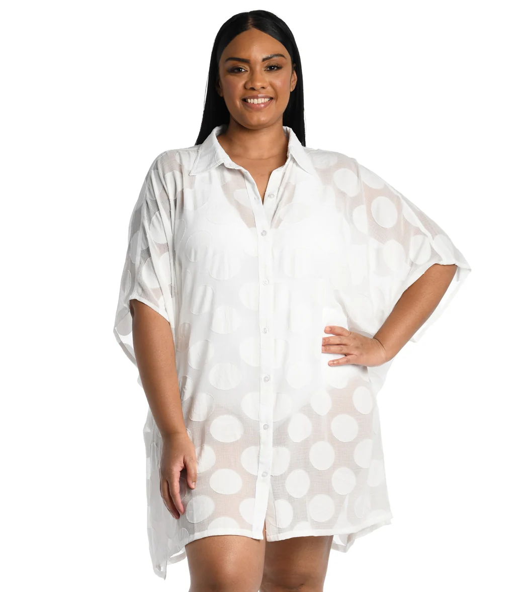 La Blanca Women's Plus Size Mod For Dot Convertible Shirtdress - Image 6
