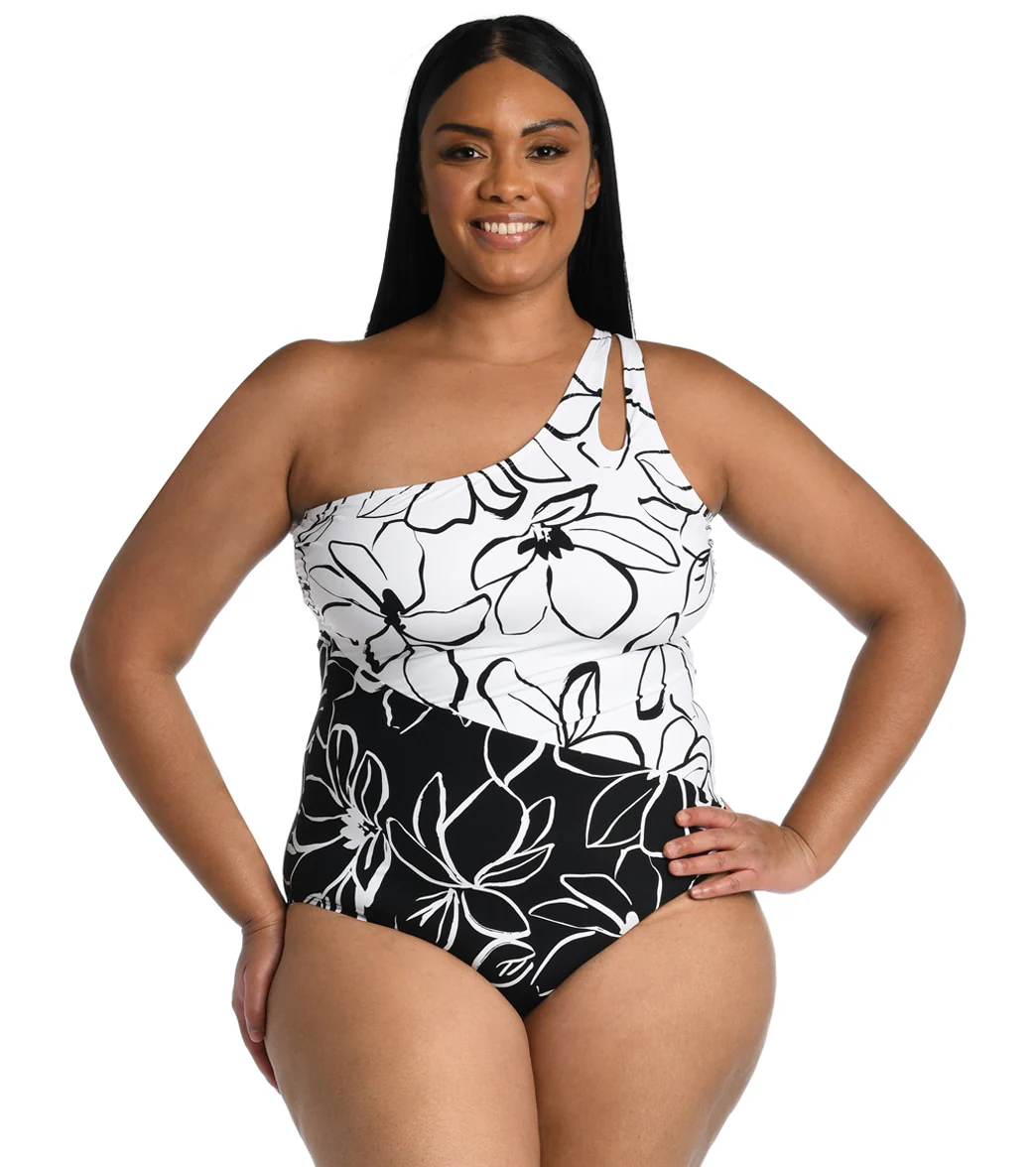 La Blanca Women's Plus Size Moonlit Silhouette One Shoulder Keyhole One Piece Swimsuit - Image 5