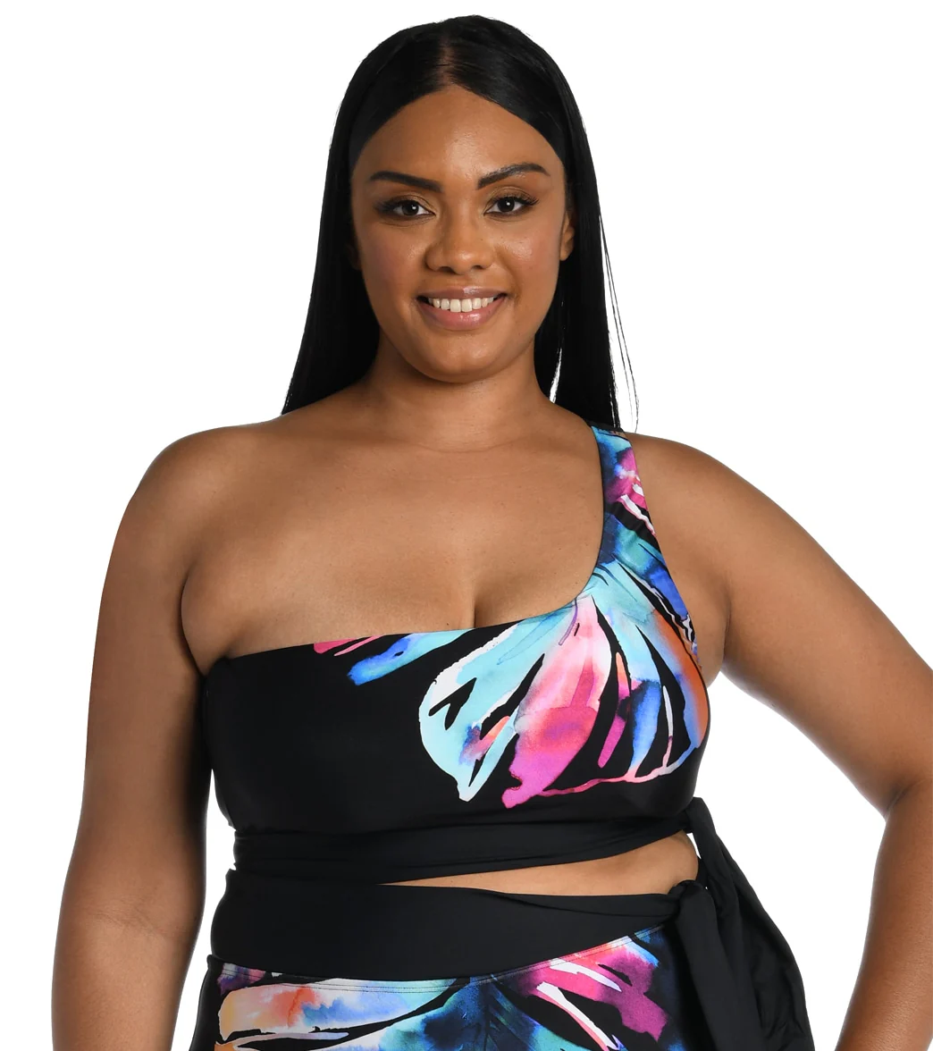 La Blanca Women's Plus Size Prism Palm Bandeau Bikini Top