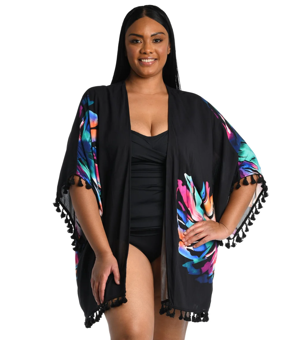 La Blanca Women's Plus Size Prism Palm Kimono - Image 4