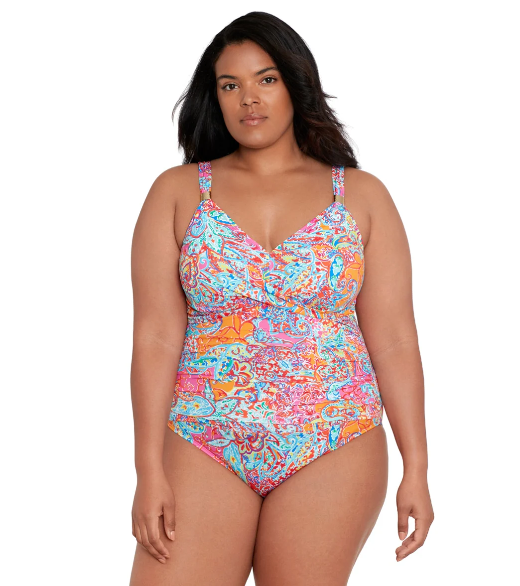Lauren Ralph Lauren Women's Plus Size Amara Patchwork Twist Shirred One Piece Swimsuit - Image 7