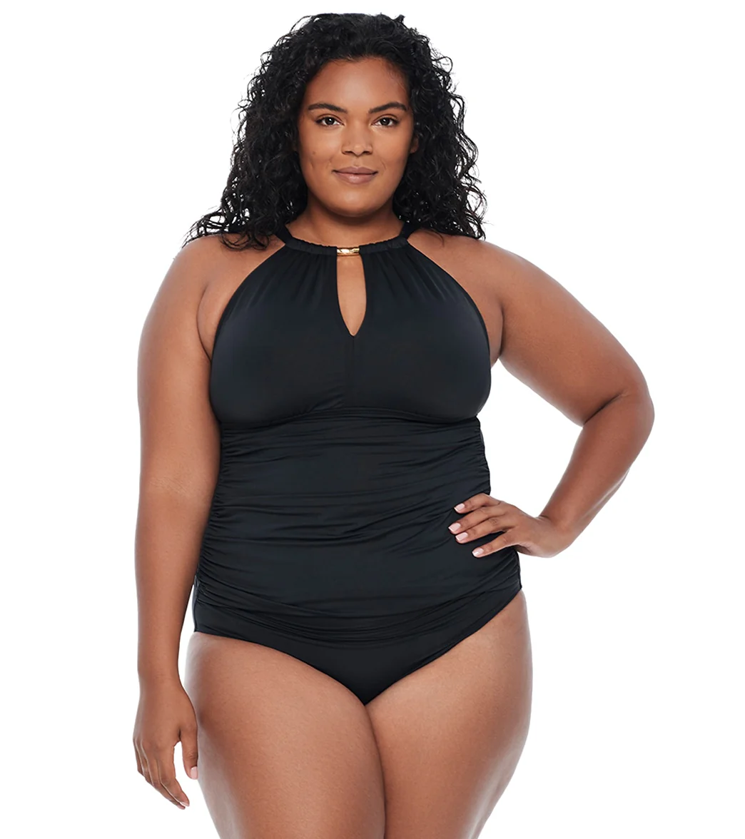 Lauren Ralph Lauren Women's Plus Size Beach Club High Neck Tankini Top