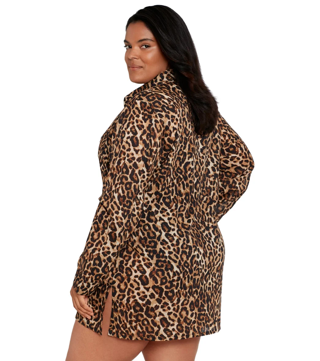 Lauren Ralph Lauren Women's Plus Size Leopard Camp Cover Up Shirt - Image 2