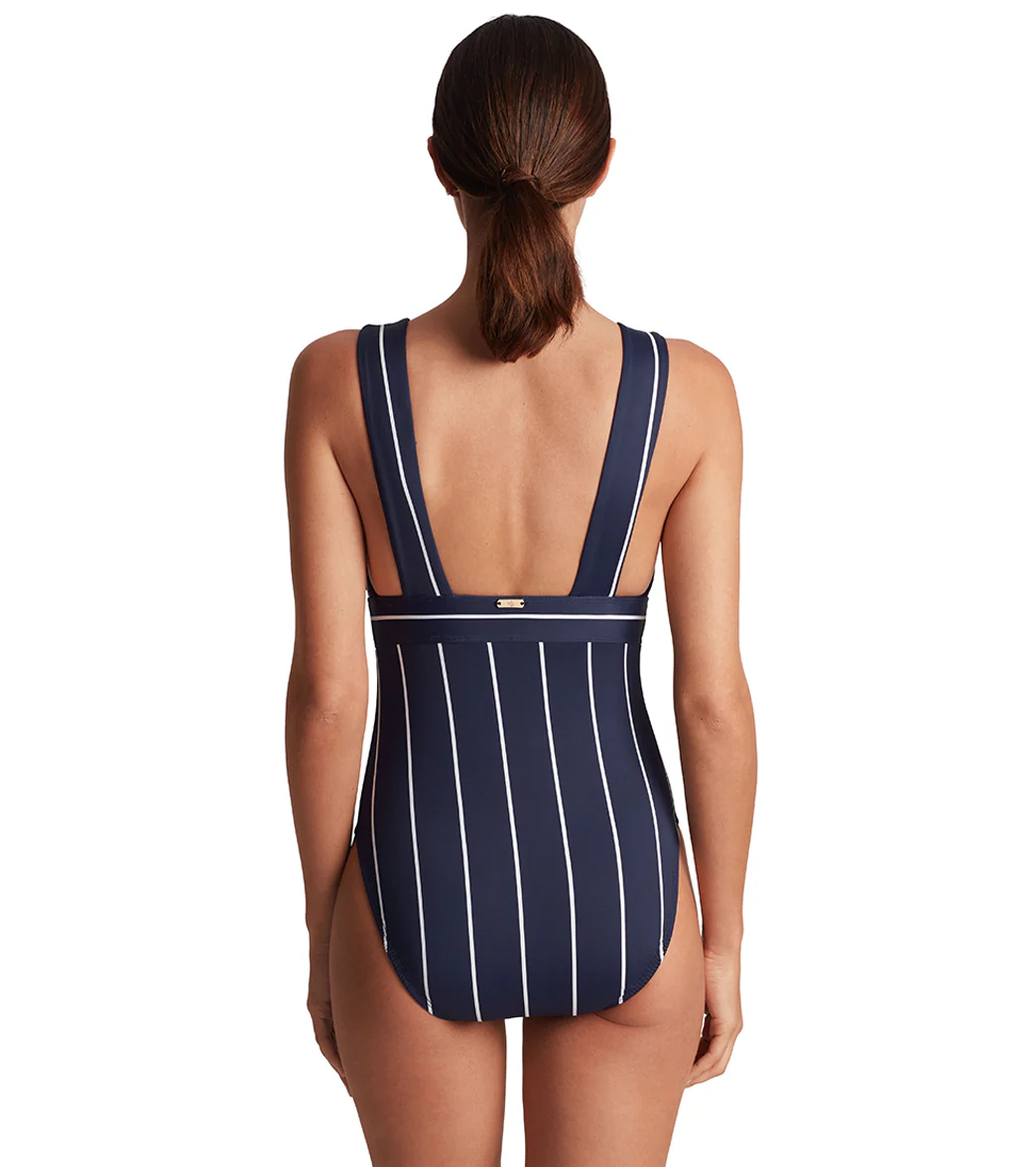 Lauren Ralph Lauren Women's Villa Stripe Banded Modern V Neck One Piece Swimsuit - Image 3